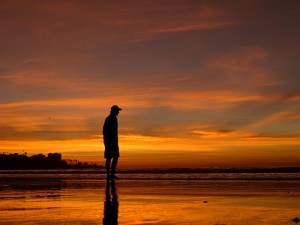 sunset man walking