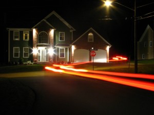 blurred lines running through a stop sign