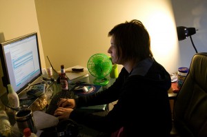 working at a computer